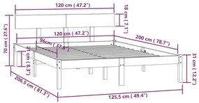 Estrutura de cama sem colchão 120x200 cm madeira maciça