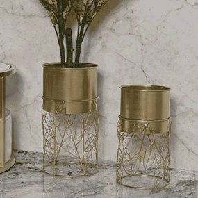 CONJUNTO DE 2 SUPORTES VASOS DOURADO Ø 23X43-20X36 CM (PLANTAS NÃO INCLUIDAS)