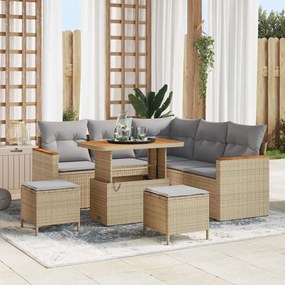 Conjunto de Sofá para Jardim vidaXL com Almofadas Bege Rattan Poliéste