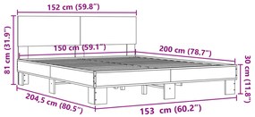Estrutura de cama 150x200cm derivados madeira/metal