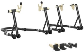 HOMCOM Béquille roda dianteira traseira capacidade 390 kg suporte de oficina para motos braço ajustável em aço, garfo em forma de U + L preto | Aosom Portugal