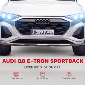 Carro Elétrico para Crianças Audi Q8 Etron Sportback Infantil 12V Faróis Buzina e Música 98x49,5x43 cm Branco