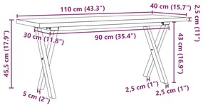 Mesa de centro estrutura em X 110x40x45,5cm pinho/ferro fundido