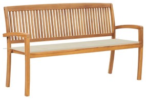 vidaXL Banco de jardim empilhável c/ almofadão 159 cm teca maciça