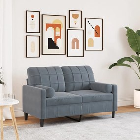 vidaXL Sofá 2 lug. c/ almofadas decorativas 120 cm veludo cinza-escuro