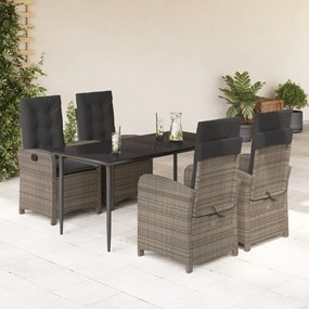 5 pcs conjunto de jantar p/ jardim c/ almofadões vime PE cinza