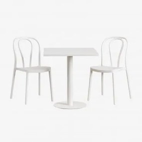 Conjunto De Mesa Quadrada 70x70 Cm E 2 Cadeiras De Jardim Mizzi Branco Glacial - Sklum