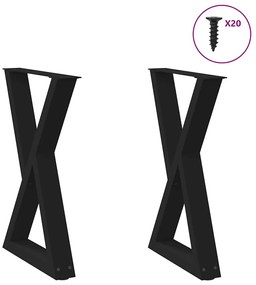 vidaXL Pés para mesa de jantar 2 peças preto 60x(72-73,3) cm aço