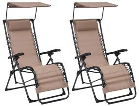 vidaXL Cadeiras de pátio dobráveis 2 pcs textilene cinza-acastanhado