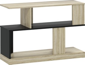 HOMCOM Mesa de apoio em forma de S, mesa lateral com 3 níveis e prateleiras de arrumação, 90 x 30 x 61 cm, efeito madeira natural e preto | Aosom Portugal
