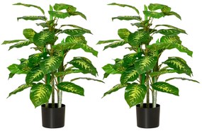 HOMCOM Conjunto de 2 Plantas Artificiais de 95 cm Aglaonemas com Vaso