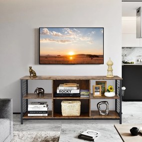Móvel TV de 3 níveis com cesto de arrumação e 2 orifícios para cabos Mobiliário de TV em madeira para o sala, quarto Castanho