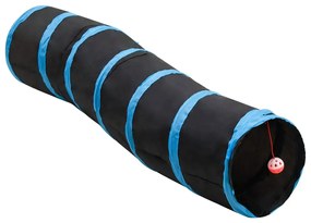 vidaXL Túnel para gatos em forma de S 122 cm poliéster preto e azul