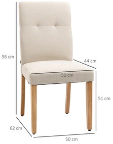 HOMCOM Conjunto de 2 Cadeiras de Sala de Jantar com Encosto Alto Assento Acolchoado e Estofados Tecido Transpirável com Tato de Linho 50x62x96cm Bege