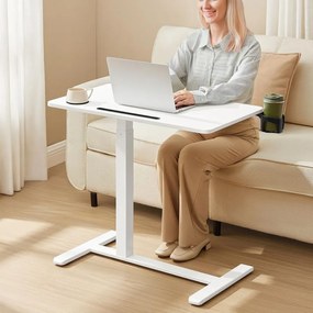 Mesa auxiliar móvel com altura ajustável e rodas 80 x 45 x 65-102 cm Branco