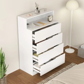 Cómoda com 4 Gavetas 80x40x120 cm e Estação de Carregamento com Porta USB Porta USB-C Prateleira Aberta 80x40x120 cm Branco