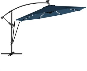 Outsunny Chapéu de Sol Excêntrico com Luzes LED Solares Ø345 cm Base Cruzada Manivela Capa Protetora Azul | Aosom Portugal