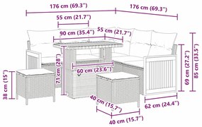 Conjunto de Sofás de Jardim com 8 Peças e Almofadas Preto Rattan Sinté