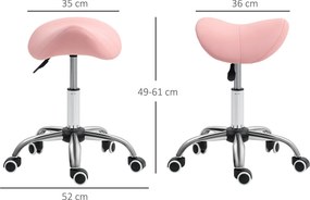 Banco com Rodas Giratório com Altura Ajustável Cosmético Dentista Cabeleireiro 52x53x49-61 cm Rosa
