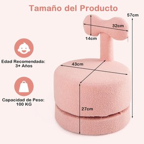 Conjunto de 2 cadeiras giratórias infantis estofadas em veludo Teddy com encosto em forma de laço e assento acolchoado Rosa