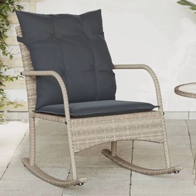 vidaXL Cadeira de baloiço p/ jardim com almofadões vime PE cinza-claro
