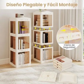 Estante com base giratória giratória 360° com 3 níveis em Plástico dobrável 36,5 x 36 x 108 cm com prateleiras Branca