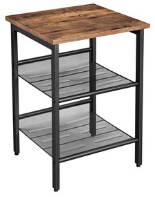 Mesa lateral VASAGLE, criado-mudo, mesa lateral com 2 prateleiras de malha ajustáveis, fácil montagem, industrial para sala de estar, quarto, estrutura de aço estável, marrom rústico e preto LET23X