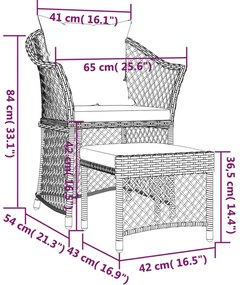 2 pcs conjunto lounge de jardim c/ almofadões vime PE cinzento