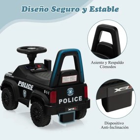 Andador Carro de polícia para crianças com megafone, luzes de aviso e efeitos sonoros Brinquedo de montar 62 x 29 x 43 cm Preto