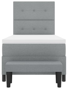 Cama Box Spring com Colchão e Banco Cinza Claro 90x190 cm Tecido