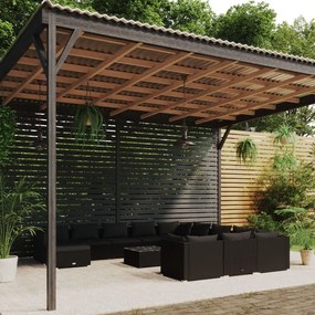 vidaXL 13 pcs conjunto lounge de jardim c/ almofadões vime PE preto