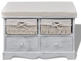 Banco de arrumação 62x33x42 cm madeira de paulownia branco