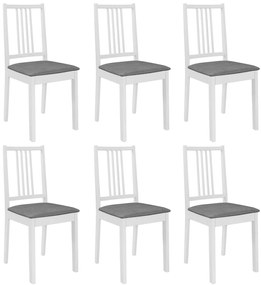 Cadeiras de jantar com almofadões 6 pcs madeira maciça branco