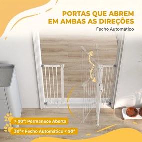 Barreira de Segurança para Cães 74-100 cm com Extensões, Montagem por Pressão e Duplo Bloqueio, Branco