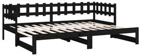 Sofá-cama de puxar 2x(90x200) cm pinho maciço preto