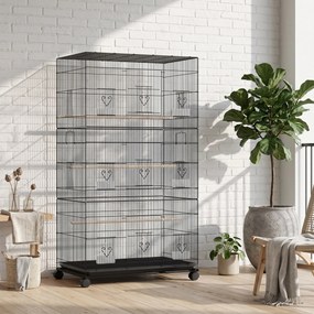 Gaiola para Aves, 77 x 46,5 x 141 cm, com Rodas, Preto