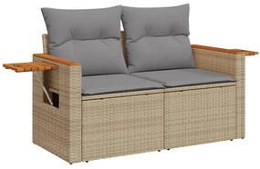 3 pcs conjunto de sofás p/ jardim com almofadões vime PE bege