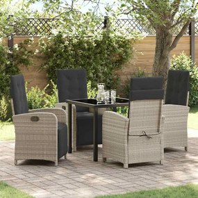 Conjunto de Jantar de Jardim vidaXL 5 Peças com Almofadas Cinza Claro Rattan Sintético