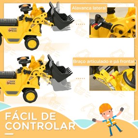 Carro Andador para Crianças Escavadora para Crianças com Pá Dianteira Buzina Volante e Compartimento Oculto 80x26,5x39 cm Amarelo