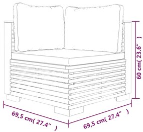 3 pcs conjunto lounge jardim c/ almofadões madeira teca maciça