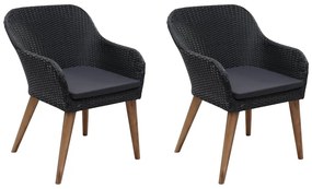 Cadeiras de exterior c/ almofadões 2 pcs vime PE preto