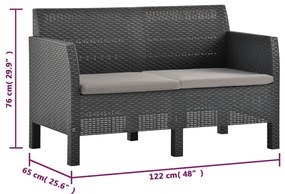 2 pcs conjunto lounge jardim com almofadões vime PP antracite