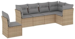 6 pcs conjunto de sofás p/ jardim com almofadões vime PE bege
