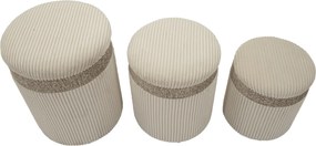 PUFE COM ARMAZENAMENTO 3 PEÇAS Ø 40,5x49,5-35x42-31x38 CM CREME