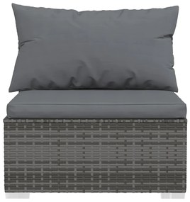 5 pcs conjunto lounge de jardim c/ almofadões vime PE cinzento