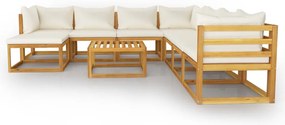 9 pcs conjunto lounge jardim c/ almofadões acácia maciça creme