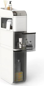 Armário de casa de banho em plástico com 4 prateleiras 43 x 18 x 88 cm, organizador de base estreita de 18 cm, com 2 gavetas e caixa para lenços, bran