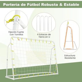 Baliza de futebol com ângulo ajustável e rede de ressalto e rede baliza comEstrutura metálica robusta para crianças com mais de 6 anos 187 x 122,5 cm