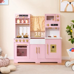Conjunto de cozinha para crianças com cafeteira, dispensador de água, fogão, pia e torneira para crianças acima de 3 anos, 90 x 30 x 90 cm, rosa claro
