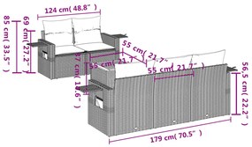 6 pcs conj. sofás jardim c/ almofadões vime PE bege misturado
